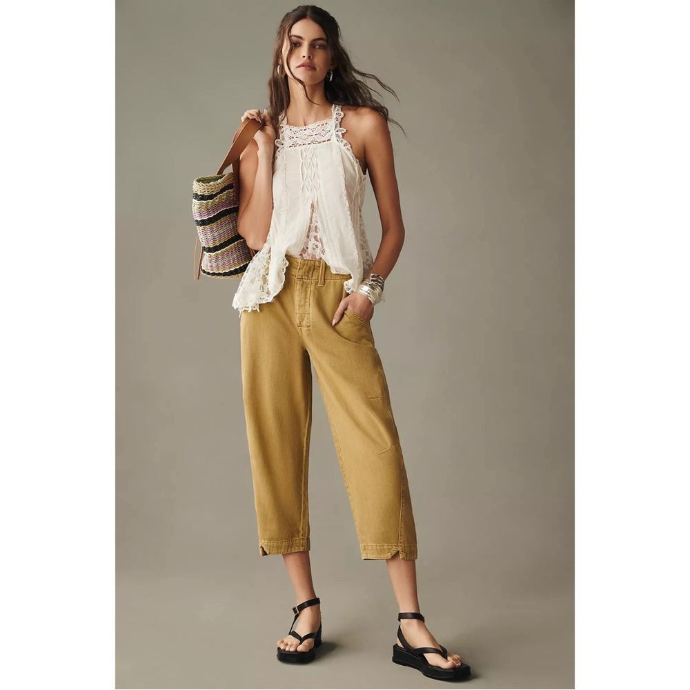Anthropologie Pilcro Tapered Crop Chino Pants Tan Denim Jeans - Button Fly